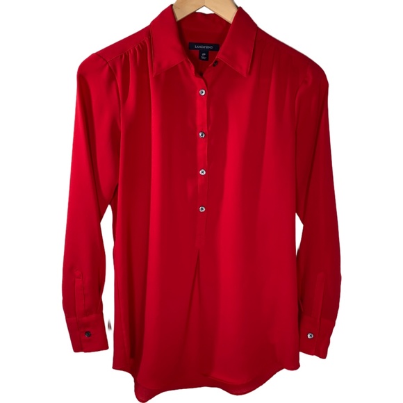 Lands End Womens Long Sleeve Blouse Half Buttons